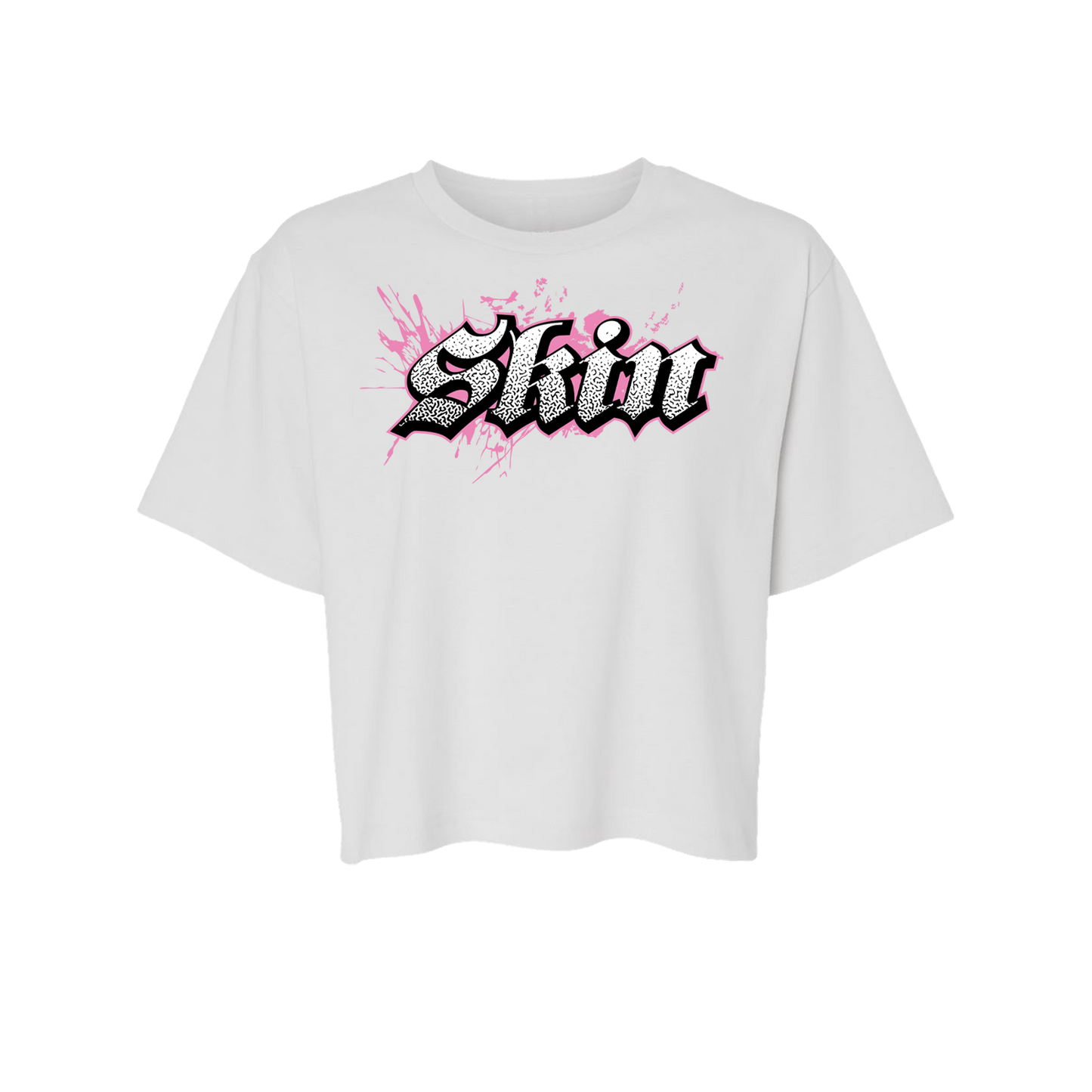 Womens Boxy Crop S/S Tee - Extreme (White w/Pink)