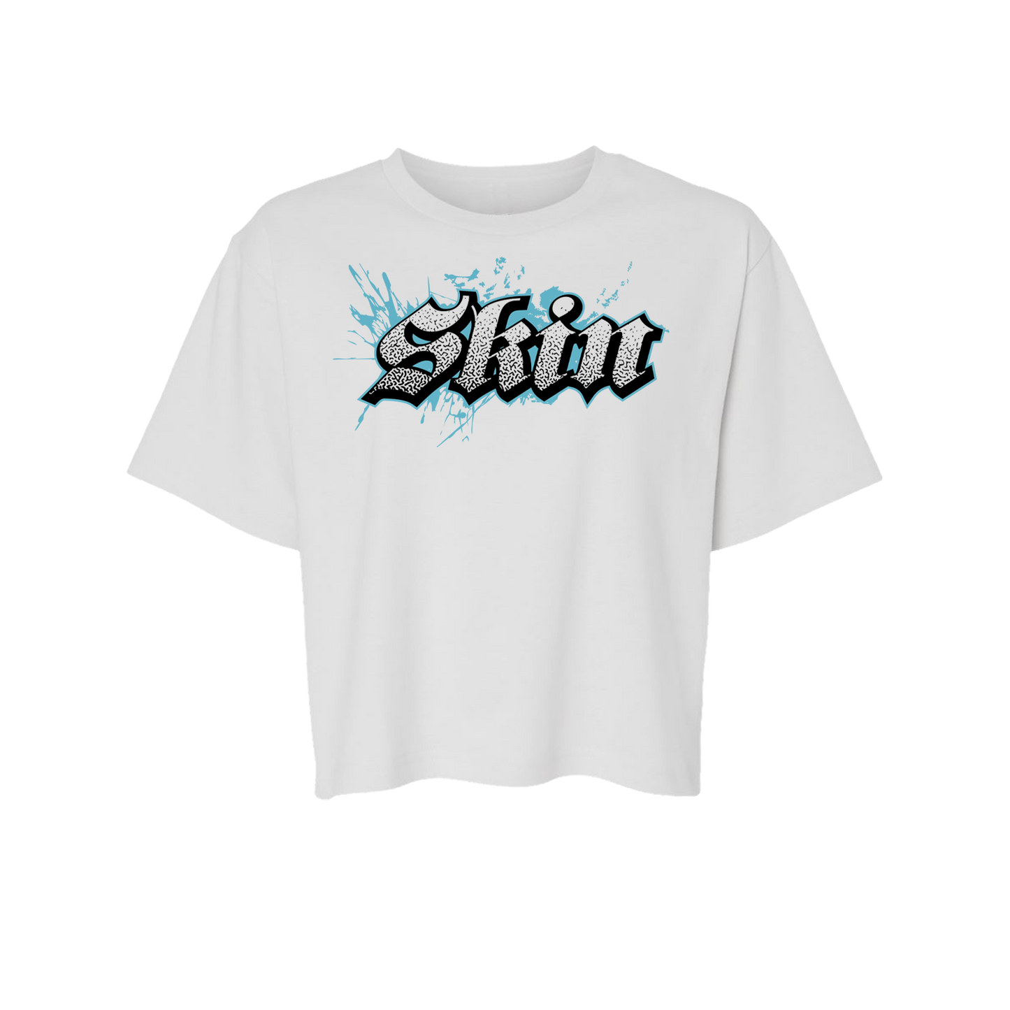 Womens Boxy Crop S/S Tee - Extreme (White w/Cyan)