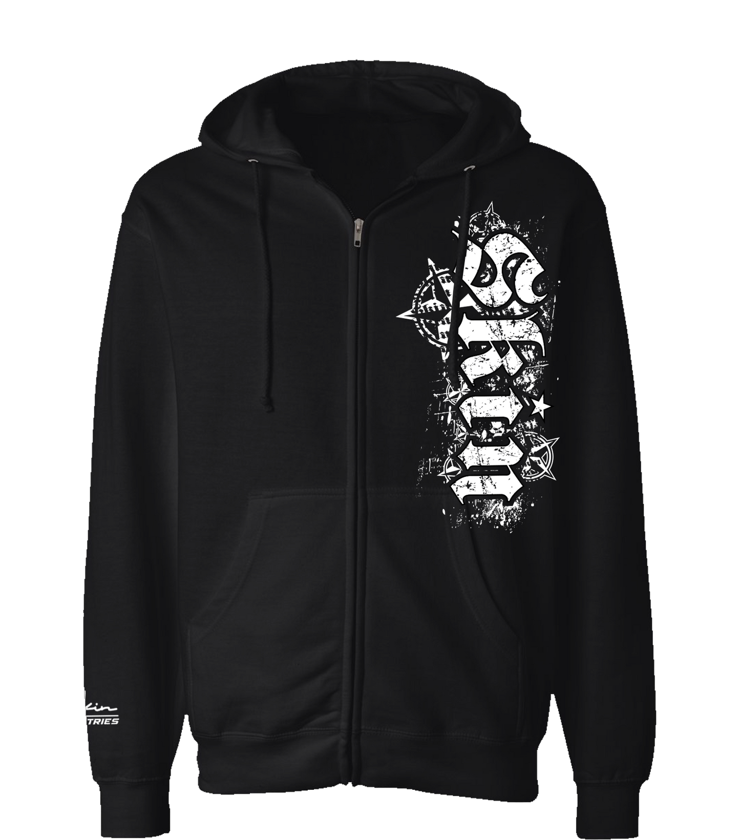 Mens Pullover ZIP UP Hoodie - ROCKSTAR (Black)