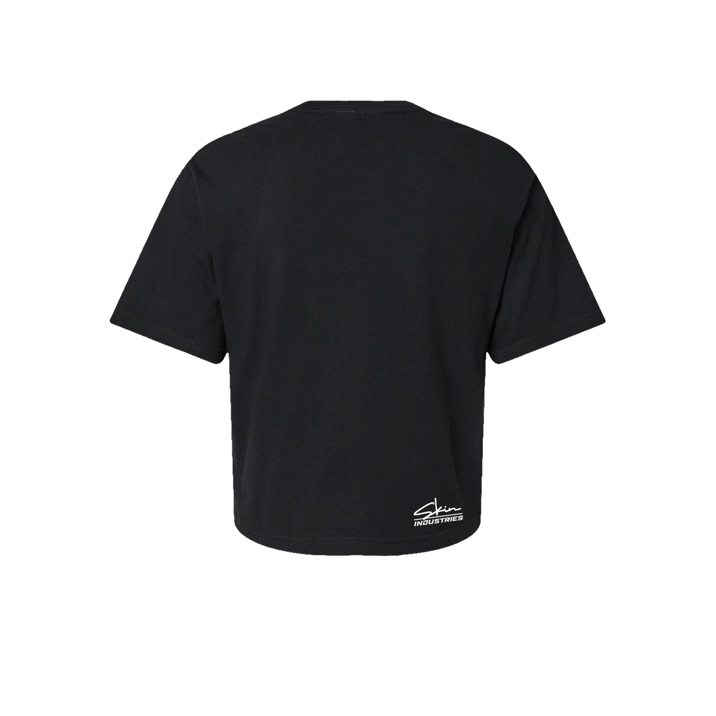 Womens Boxy Crop S/S Tee - Stencilla (Black w/ Florescent Pink)