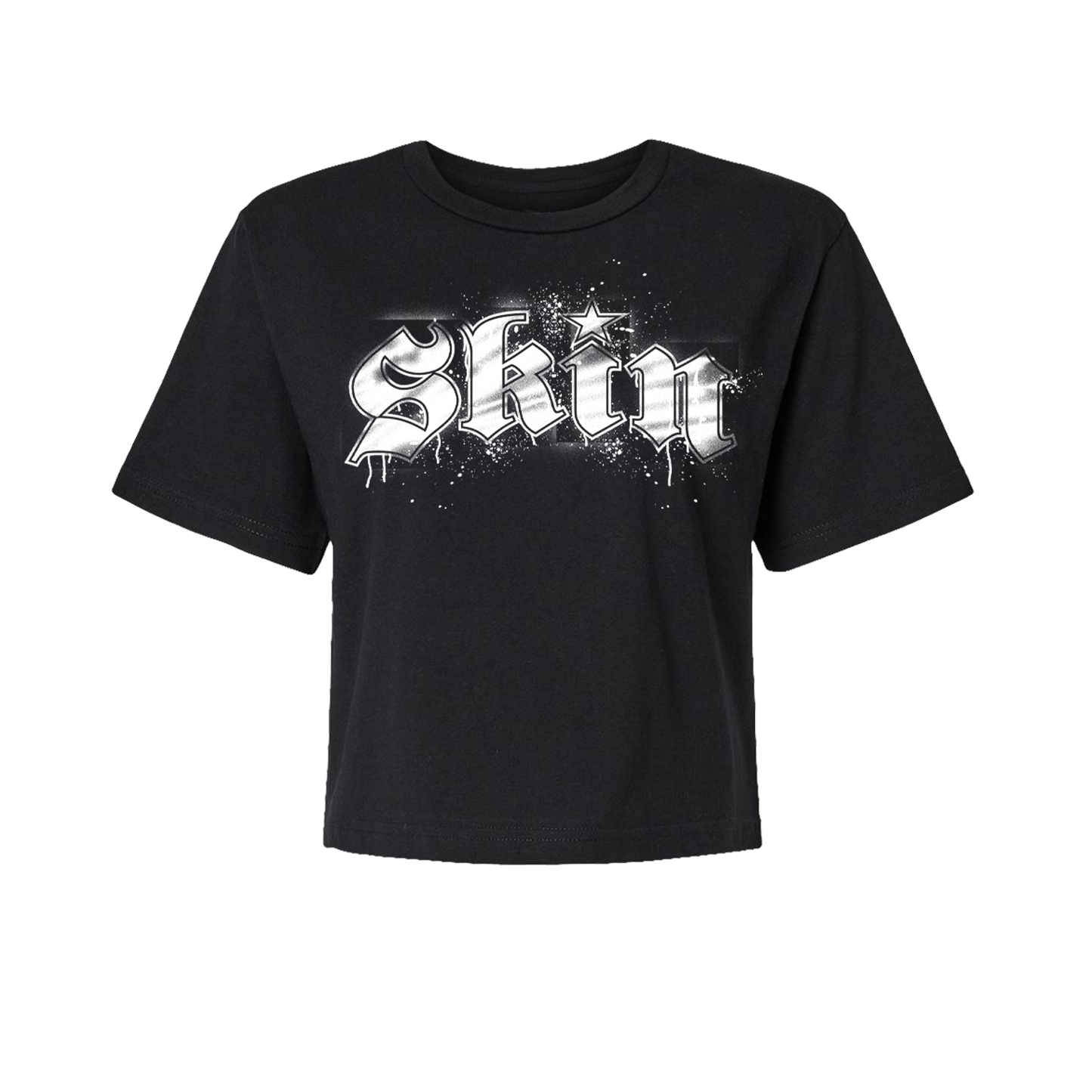 Womens Boxy Crop S/S Tee - STENCILA (Black)