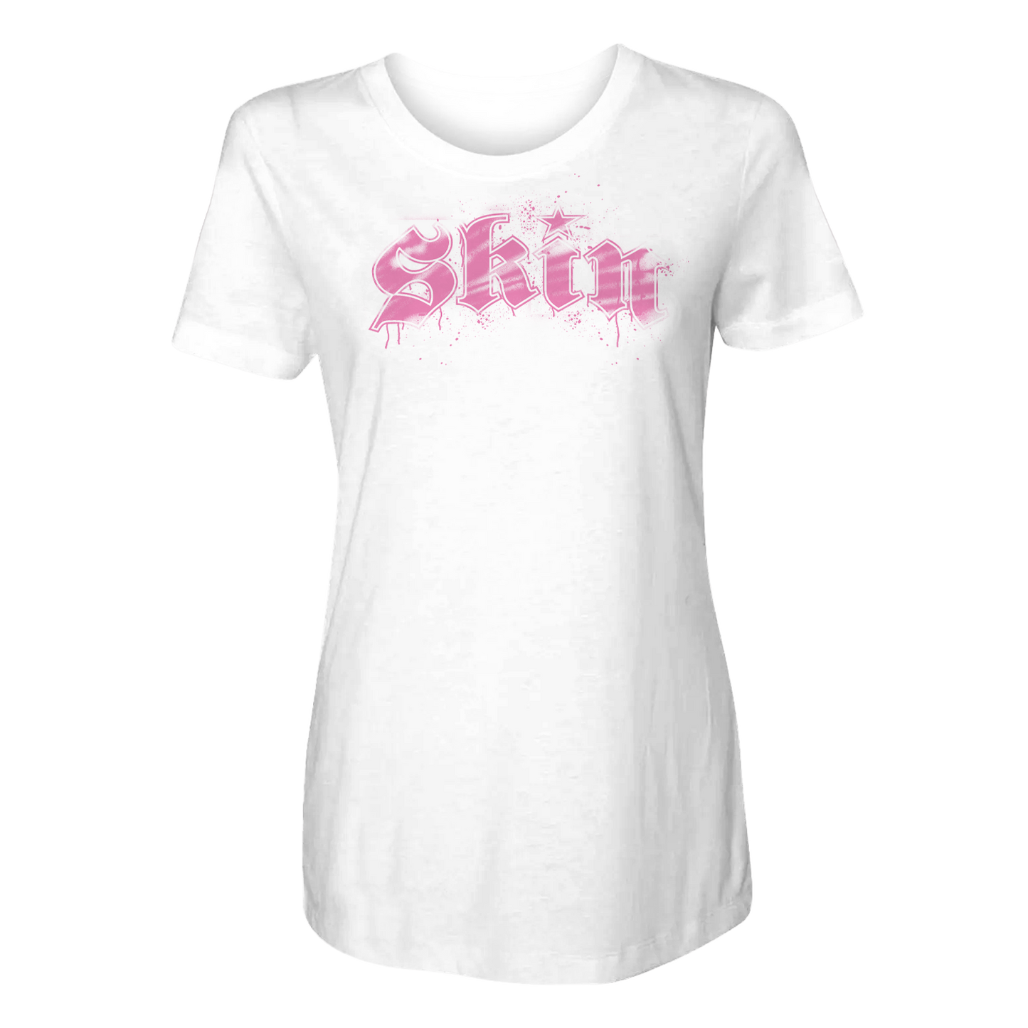 Womens Crew S/S Tee - STENCILA (White w/Pink)