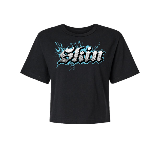 Womens Boxy Crop S/S Tee  - Extreme  (Black w/Cyan)