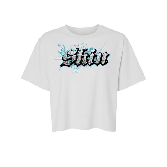 Womens Boxy Crop S/S Tee  - Extreme  (White w/Cyan)