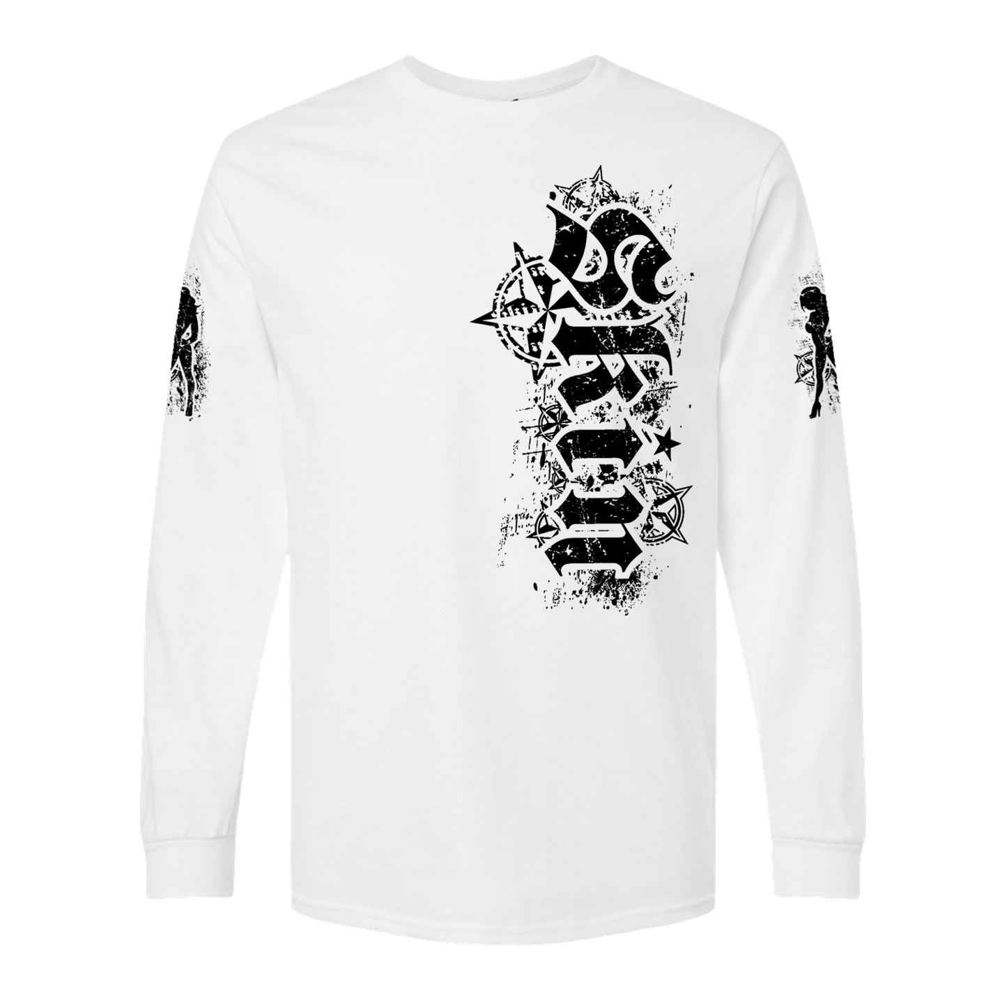 Mens Crew L/S Tee - ROCKSTAR (White)