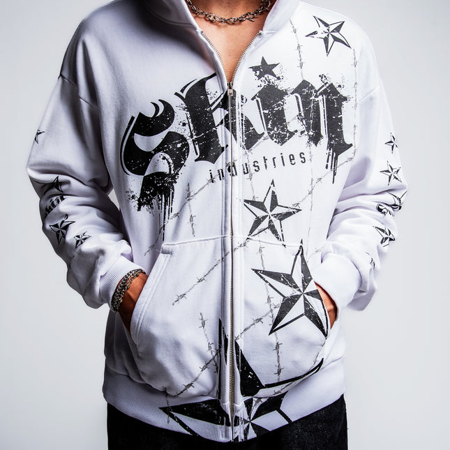 Men's Hoodie Zip | LOCK DOWN - White