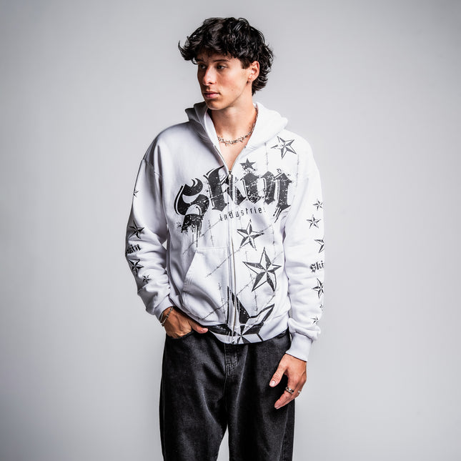 Men's Hoodie Zip | LOCK DOWN - White