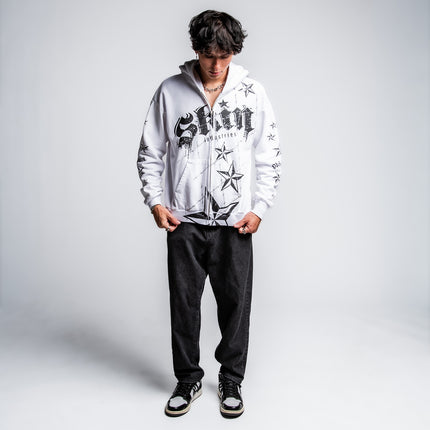 Men's Hoodie Zip | LOCK DOWN - White