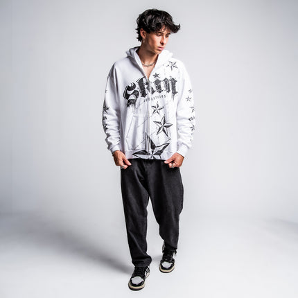 Men's Hoodie Zip | LOCK DOWN - White