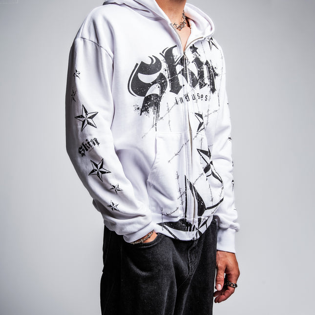Men's Hoodie Zip | LOCK DOWN - White