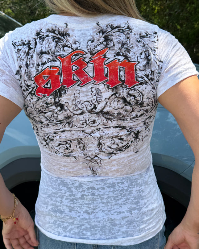 Women’s S/S Fitted Tee (Burnout) | ASHBY - White