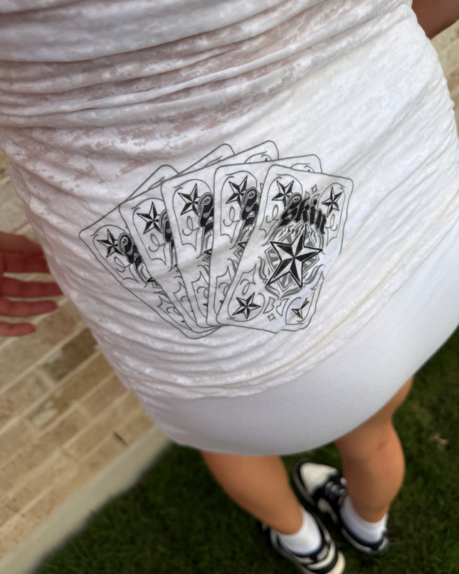 Women’s S/S Fitted Tee (Burnout) | CARDPLAY - White