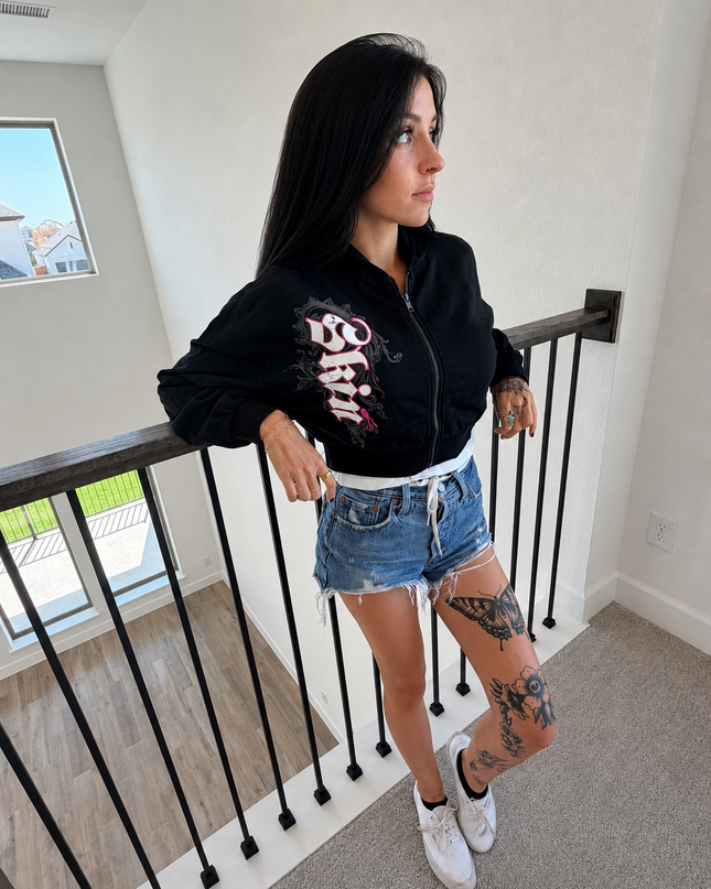 Women's Zip Crop Hoodie | CASCADE - Black