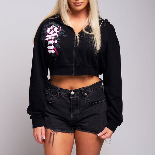 Womens Crop Zip Hoodie | CASCADE - Black