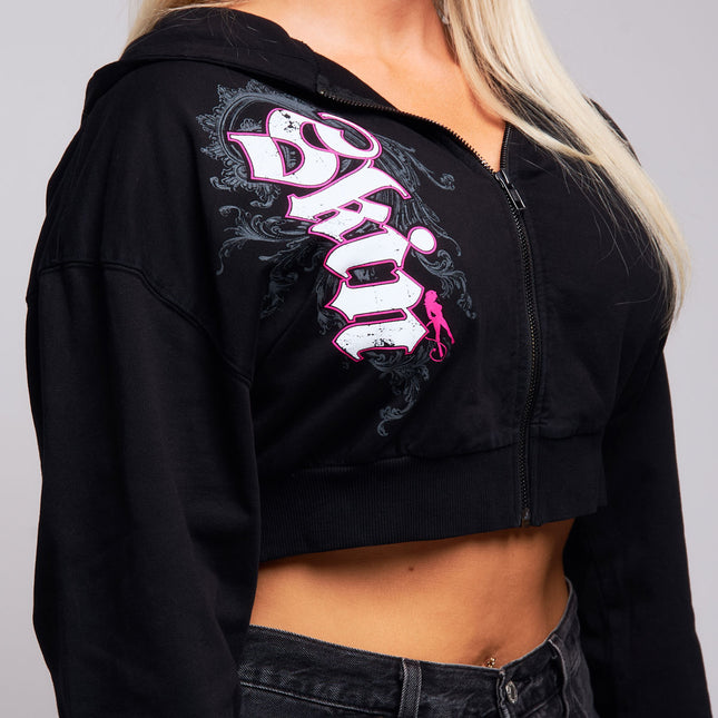 Womens Crop Zip Hoodie | CASCADE - Black