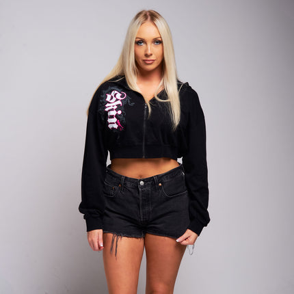 Womens Crop Zip Hoodie | CASCADE - Black