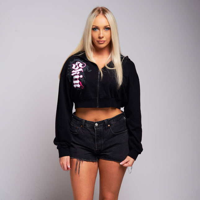 Womens Crop Zip Hoodie | CASCADE - Black