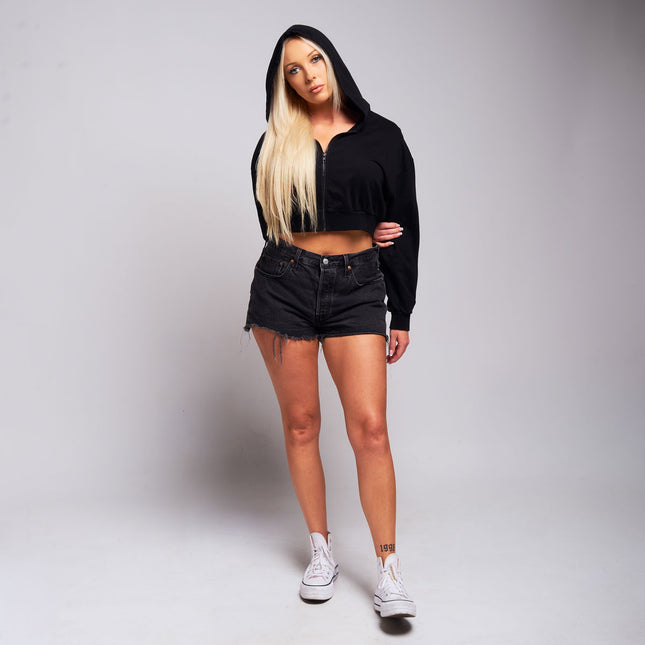 Womens Crop Zip Hoodie | CASCADE - Black