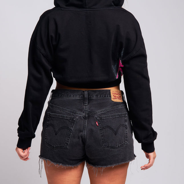 Womens Crop Zip Hoodie | CASCADE - Black