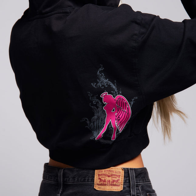 Womens Crop Zip Hoodie | CASCADE - Black