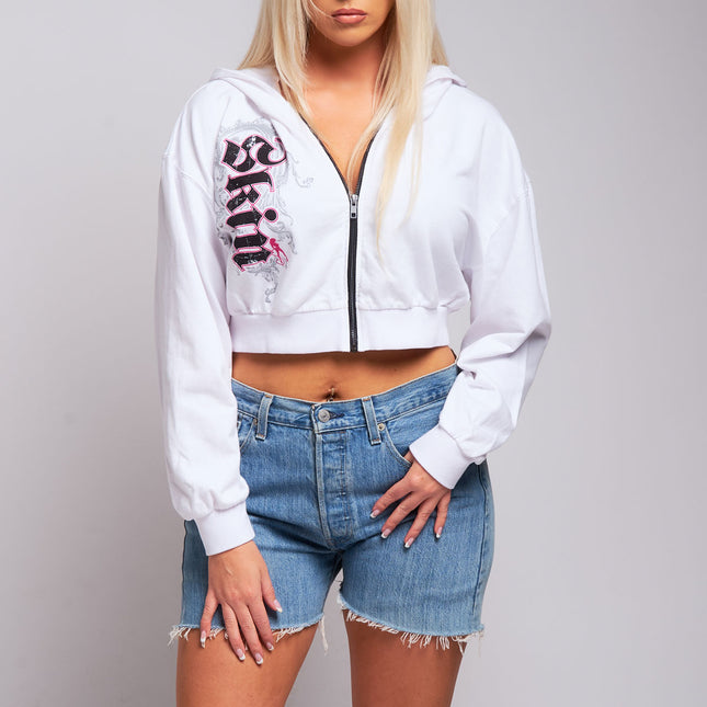 Womens Crop Zip Hoodie | CASCADE - White