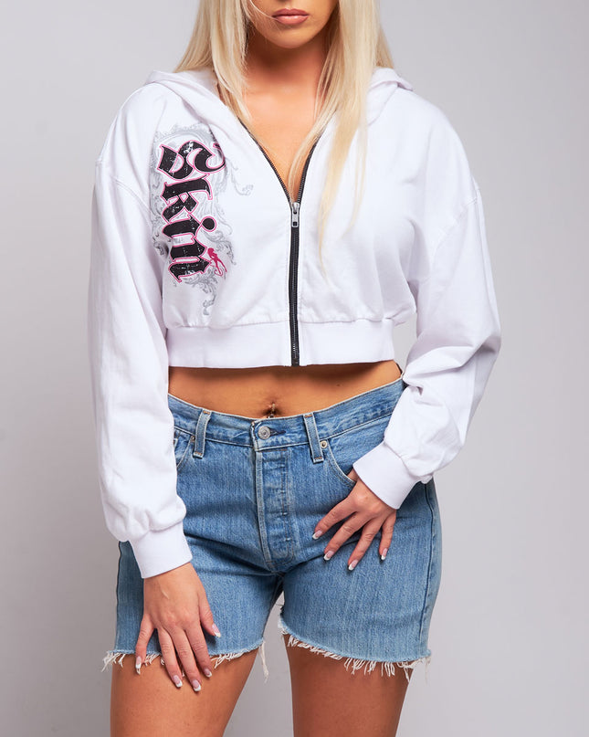 Women's Zip Crop Hoodie | CASCADE - White