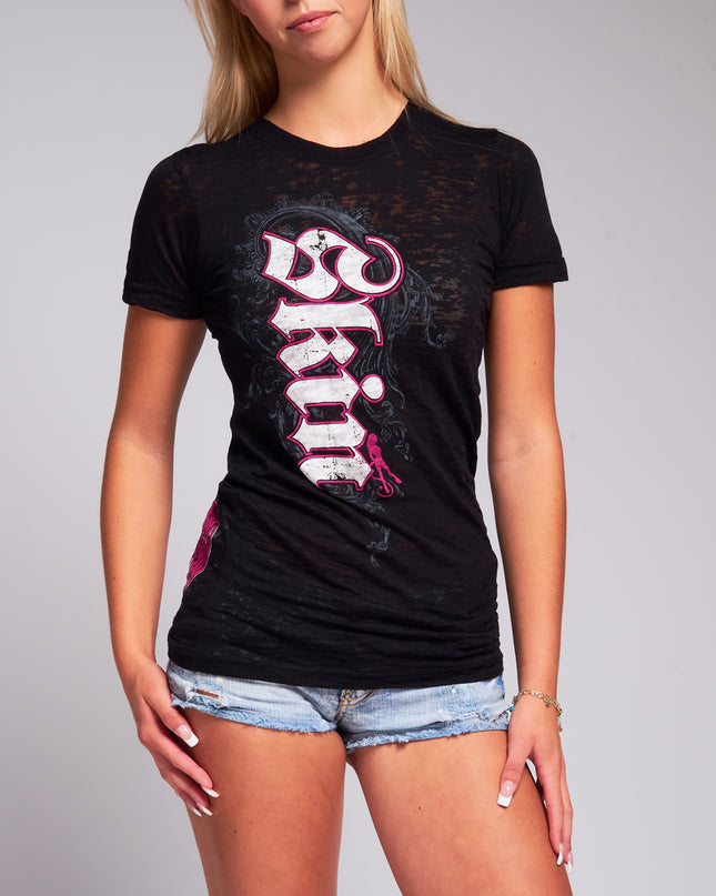 Women’s S/S Fitted Tee (Burnout) | CASCADE - Black