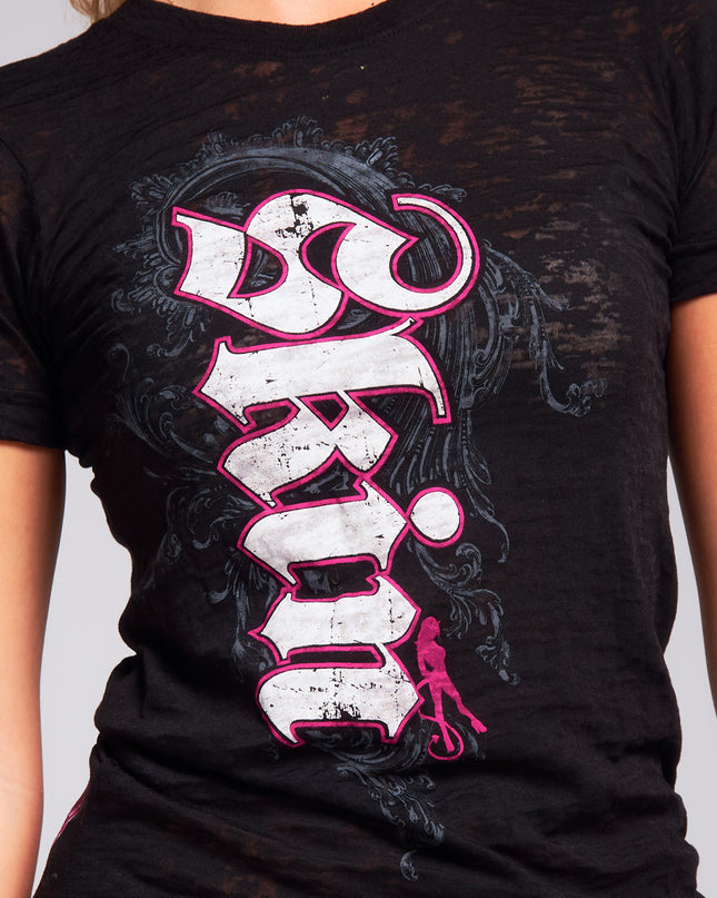 Women’s S/S Fitted Tee (Burnout) | CASCADE - Black