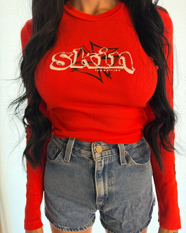 Women’s L/S Crop Thermal Tee | DERRY BERRY - Red