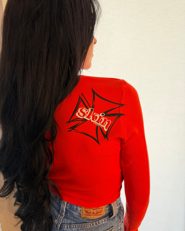 Women’s L/S Crop Thermal Tee | DERRY BERRY - Red