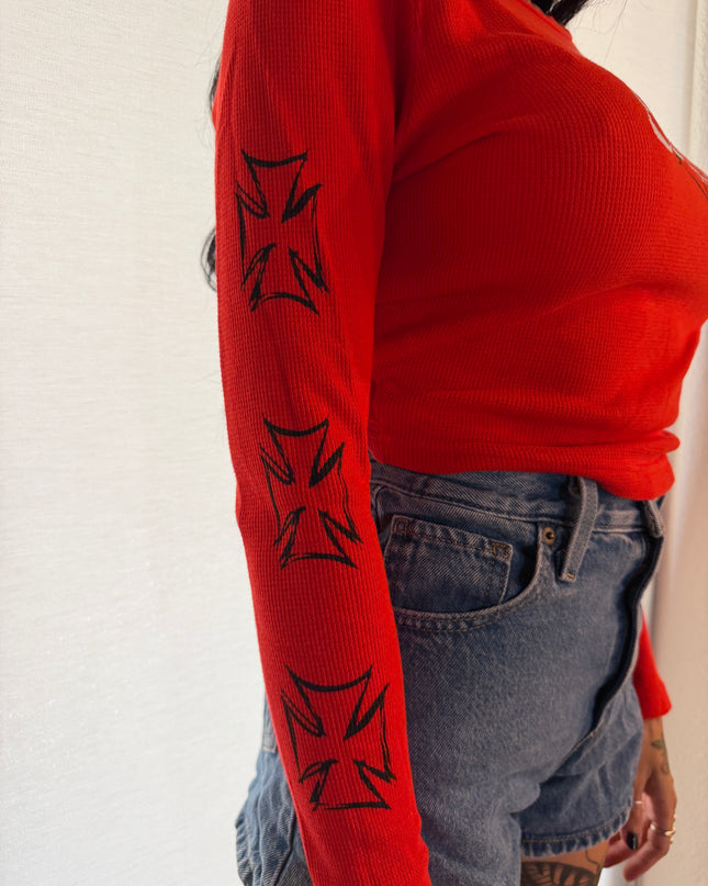 Women’s L/S Crop Thermal Tee | DERRY BERRY - Red