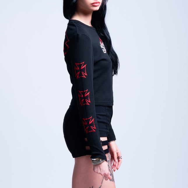 Women’s L/S Crop Thermal Tee | DERRY BERRY - Black
