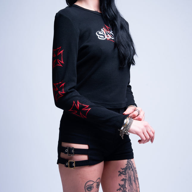 Women’s L/S Crop Thermal Tee | DERRY BERRY - Black