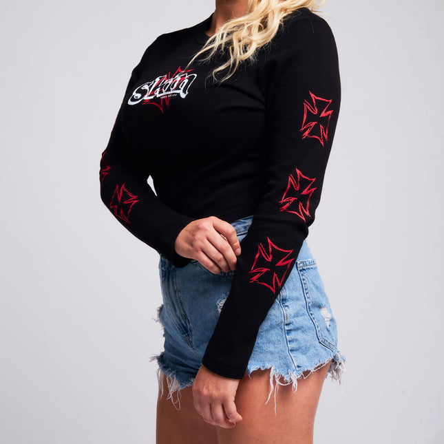 Women’s L/S Crop Thermal Tee | DERRY BERRY - Black