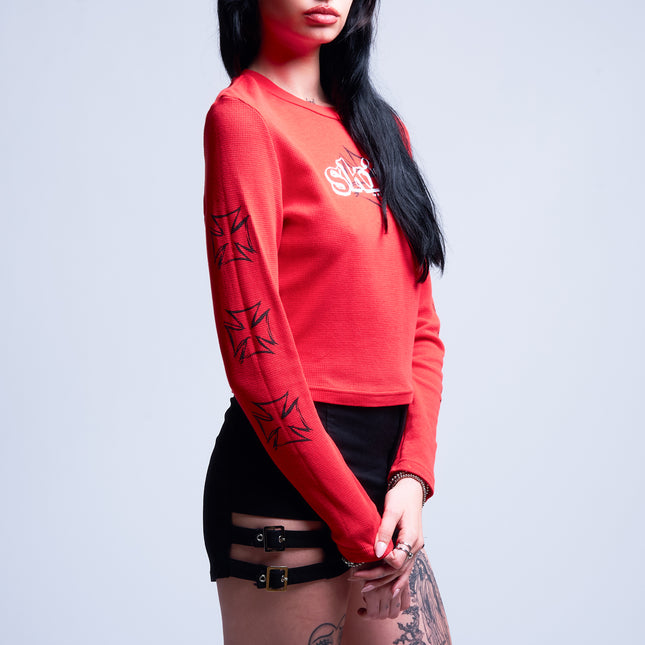 Women’s L/S Crop Thermal Tee | DERRY BERRY - Red