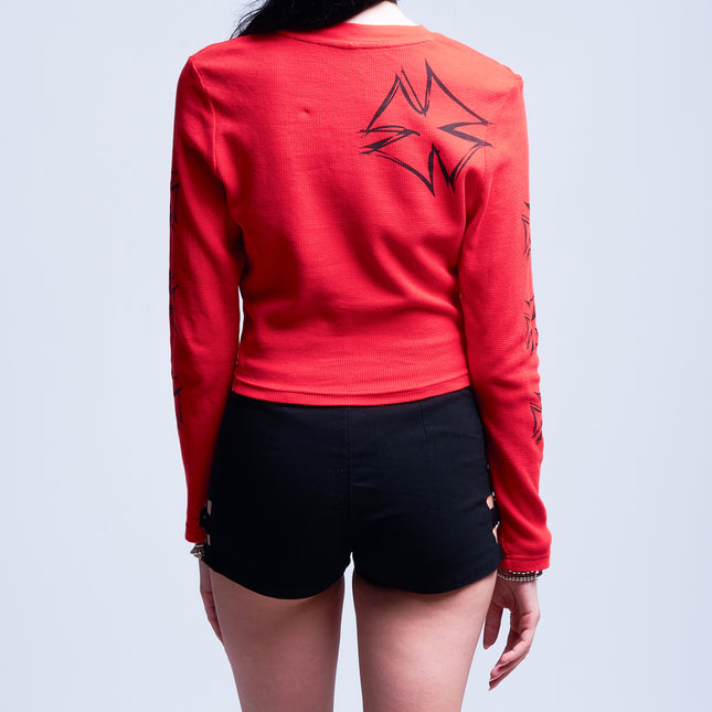 Women’s L/S Crop Thermal Tee | DERRY BERRY - Red