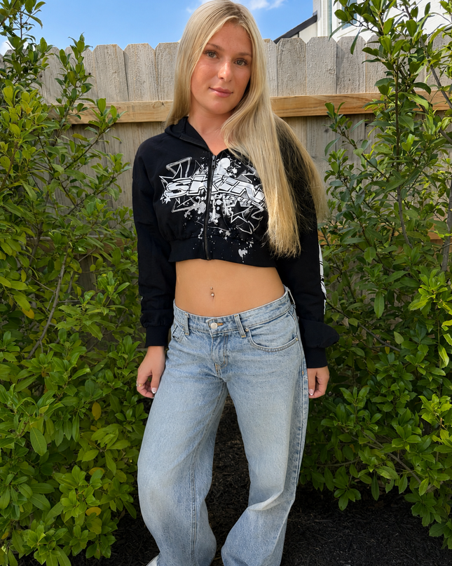 Women's Zip Crop Hoodie | SLICK - Black