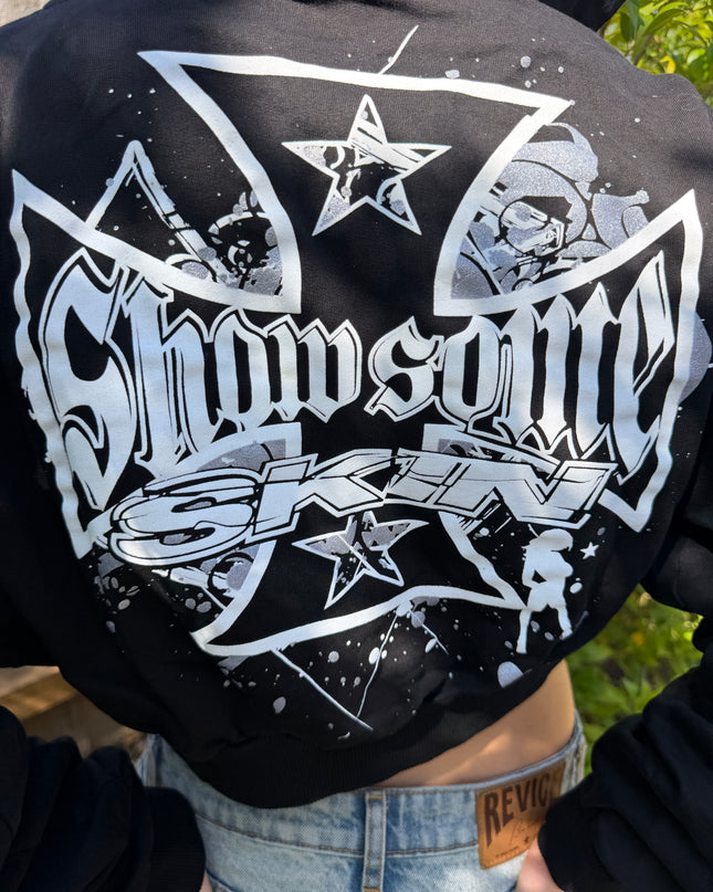 Women's Zip Crop Hoodie | SLICK - Black