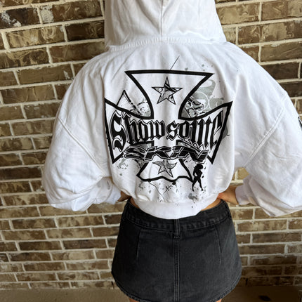 SLICK - White (Crop Hoodie)