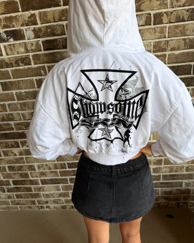 Women's Zip Crop Hoodie | SLICK - White