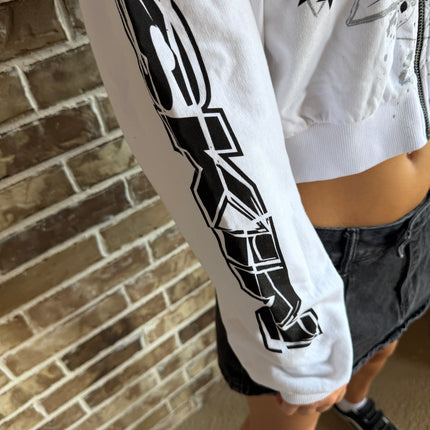 SLICK - White (Crop Hoodie)