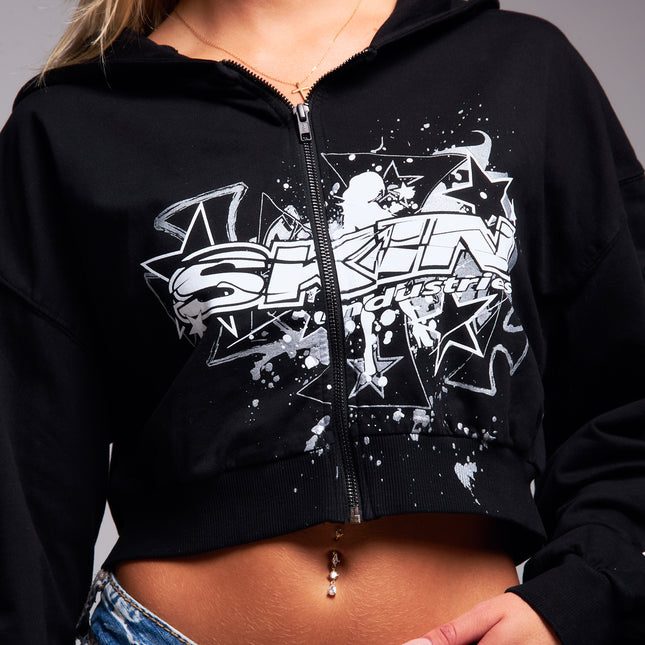 Womens Crop Zip Hoodie | SLICK - Black