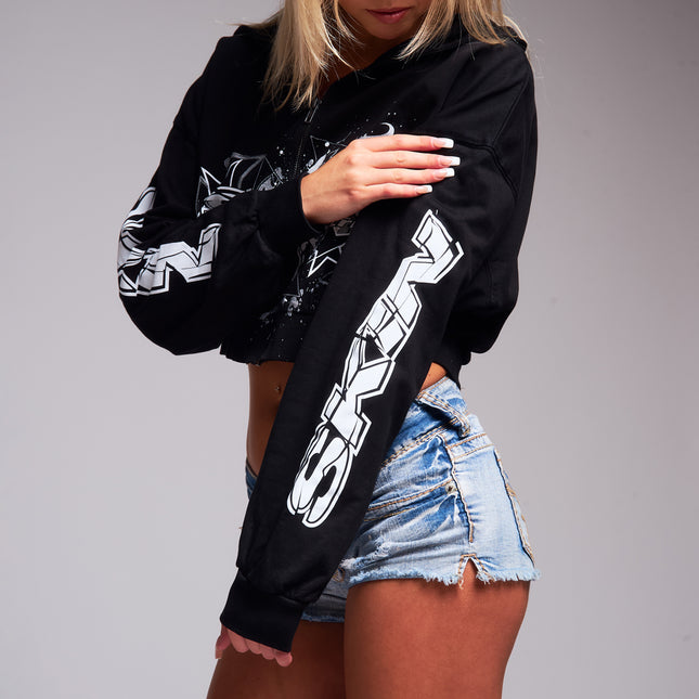 Womens Crop Zip Hoodie | SLICK - Black