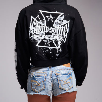 Womens Crop Zip Hoodie | SLICK - Black