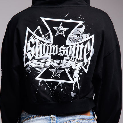 Womens Crop Zip Hoodie | SLICK - Black