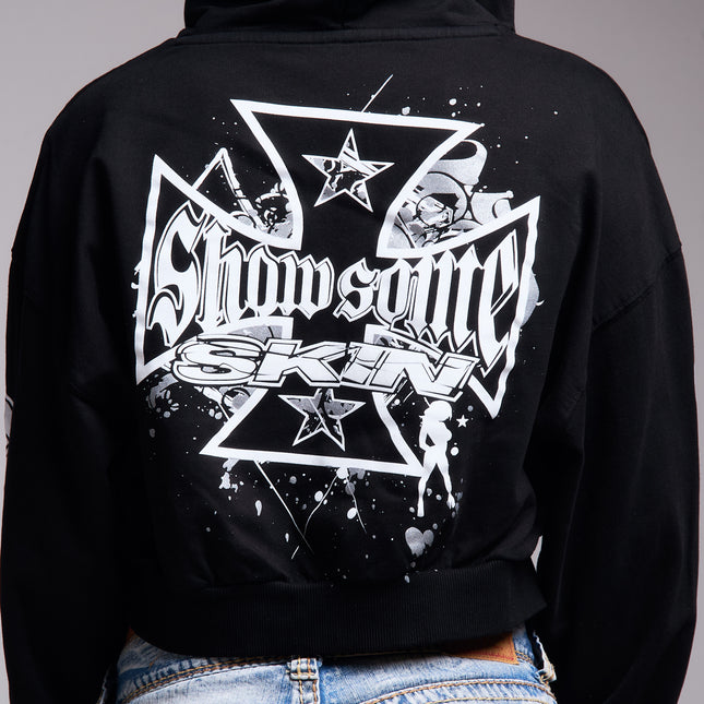 Womens Crop Zip Hoodie | SLICK - Black