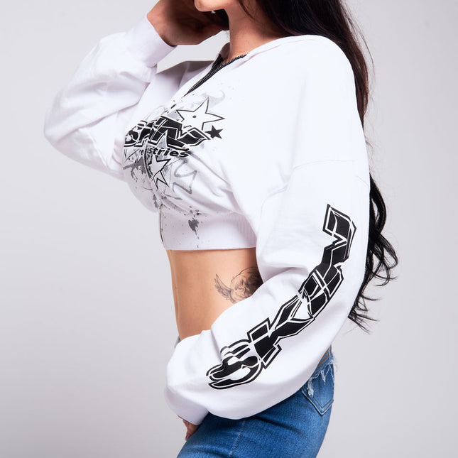Womens Crop Zip Hoodie | SLICK - White