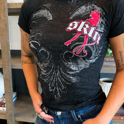 WINGED | Black (Fitted Tee Burnout)