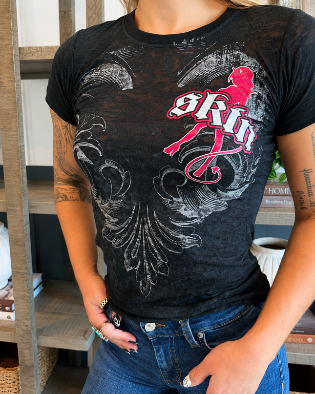 WINGED | Black (Fitted Tee Burnout)