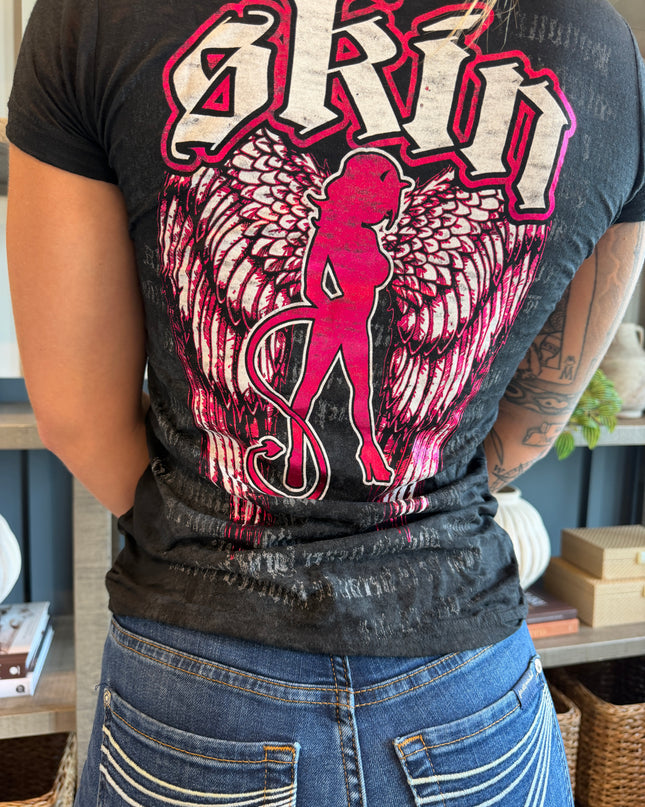 WINGED | Black (Fitted Tee Burnout)
